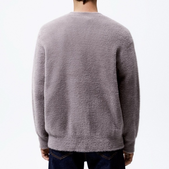 Zara men’s soft textured cardigan dusty mauve sz L NWT - Picture 4 of 8